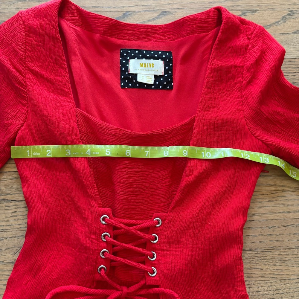 Maeve by Anthropologie Red Lace Up Corset Fit & Flare Dress Womens 0P Petite - Picture 2 of 9